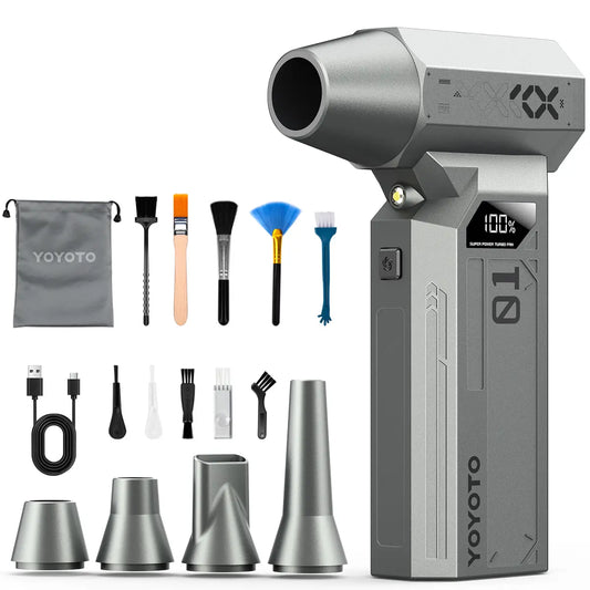 150000RPM Electric Air Duster, Cordless Rechargeable with LED & 4-Speed Turbo Fan for PC, Car & Home